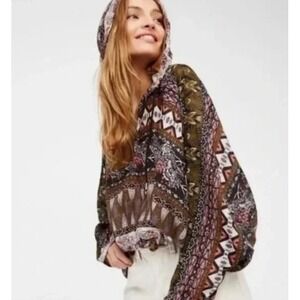 Free People Hold on Tight Gauze Hooded Multicolor Patterned Flowy Blouse XS/S